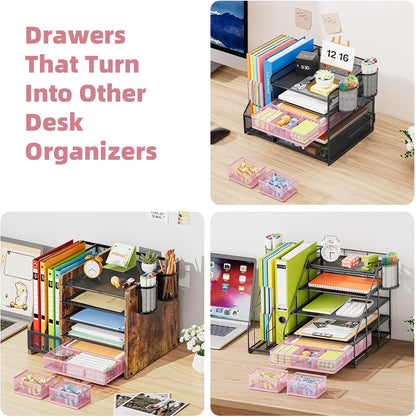 3 Packs Desk Drawer Organizers, Metal Mesh Dividers Desk Drawer Organizer Tray with 9 Adjustable Compartments, Pen Organizer for Drawer Tray Box Accessories for Desktop,Kitchen, Makeup