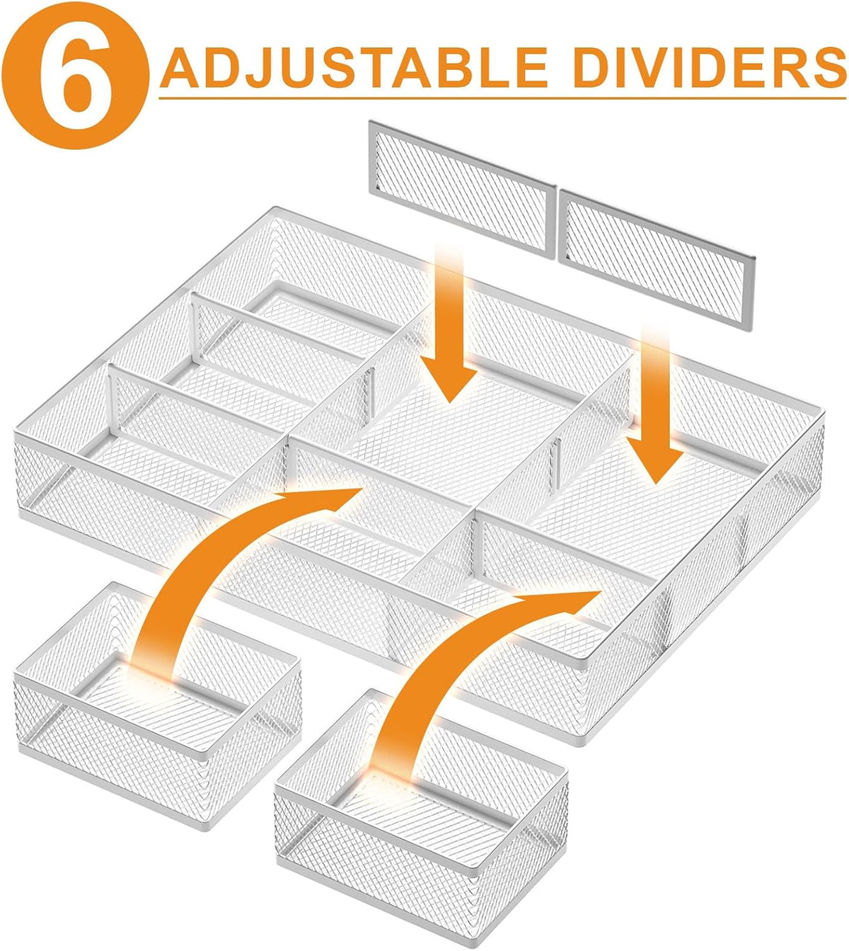 3 Packs Desk Drawer Organizers, Metal Mesh Dividers Desk Drawer Organizer Tray with 9 Adjustable Compartments, Pen Organizer for Drawer Tray Box Accessories for Desktop,Kitchen, Makeup