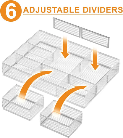 3 Packs Desk Drawer Organizers, Metal Mesh Dividers Desk Drawer Organizer Tray with 9 Adjustable Compartments, Pen Organizer for Drawer Tray Box Accessories for Desktop,Kitchen, Makeup