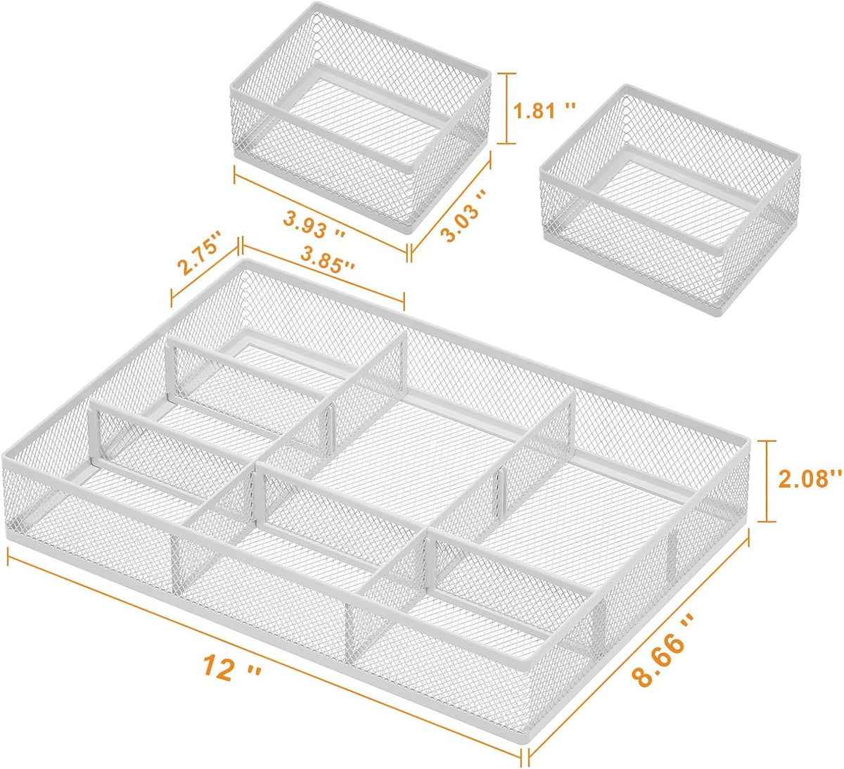 3 Packs Desk Drawer Organizers, Metal Mesh Dividers Desk Drawer Organizer Tray with 9 Adjustable Compartments, Pen Organizer for Drawer Tray Box Accessories for Desktop,Kitchen, Makeup