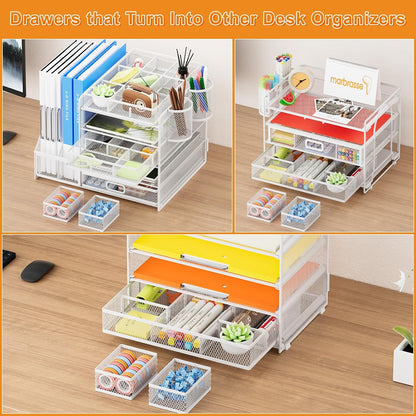 3 Packs Desk Drawer Organizers, Metal Mesh Dividers Desk Drawer Organizer Tray with 9 Adjustable Compartments, Pen Organizer for Drawer Tray Box Accessories for Desktop,Kitchen, Makeup