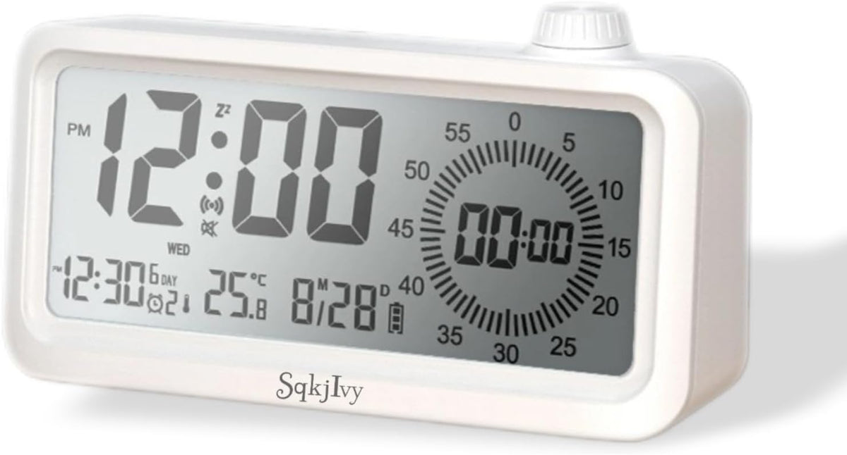 Visual Digital Timer for Kids with LCD Display,3-Level Adjustable Backlight,Temperature Date,Silent Operation,3 Alarms, Snooze,Type-C Charging for Kids Studying/Office/Sleeping/Kitchen(White)
