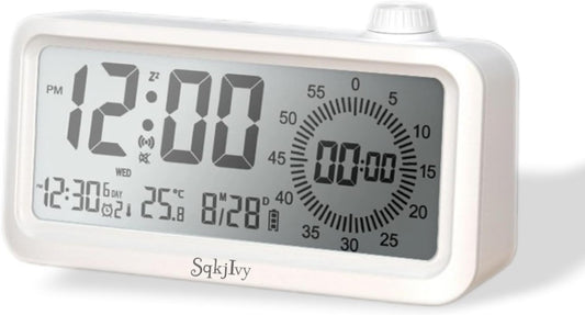 Visual Digital Timer for Kids with LCD Display,3-Level Adjustable Backlight,Temperature Date,Silent Operation,3 Alarms, Snooze,Type-C Charging for Kids Studying/Office/Sleeping/Kitchen(White)