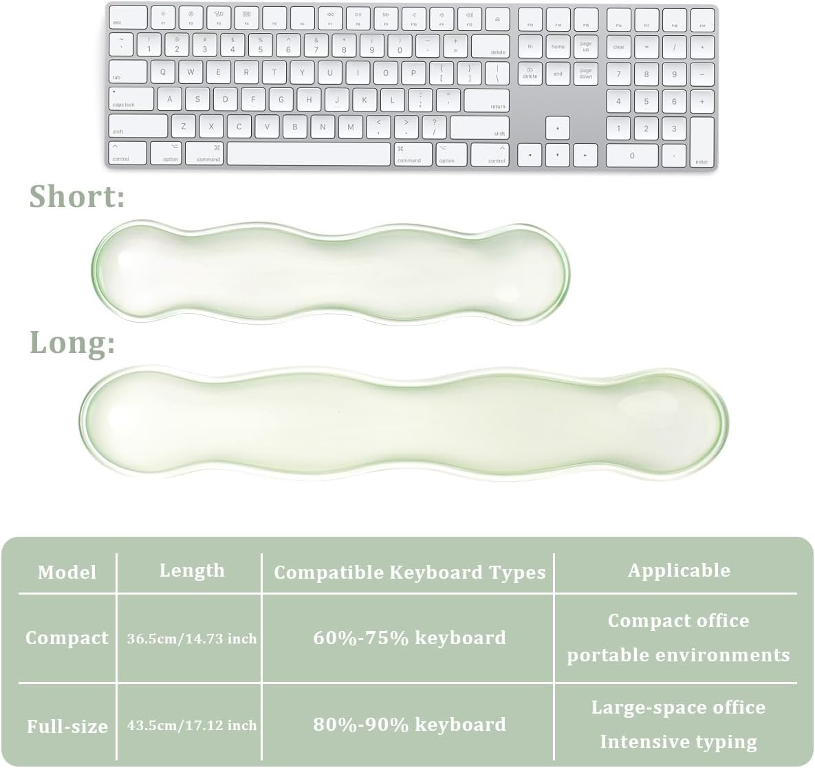 17.12inch Longer Green Gel Wrist Rest Set for Full-Sized Computer Keyboard