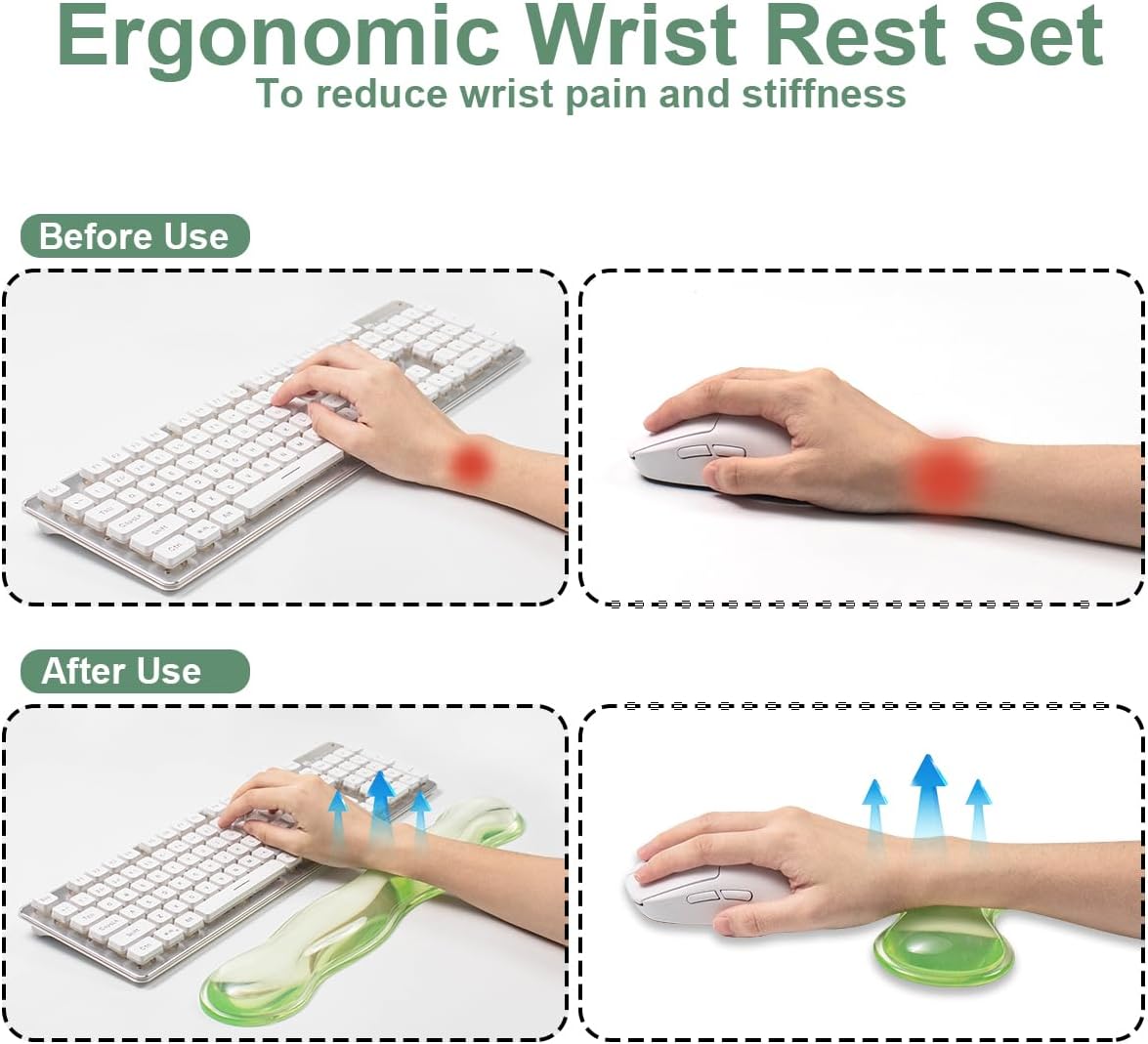 17.12inch Longer Green Gel Wrist Rest Set for Full-Sized Computer Keyboard