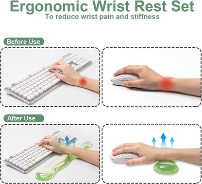17.12inch Longer Green Gel Wrist Rest Set for Full-Sized Computer Keyboard