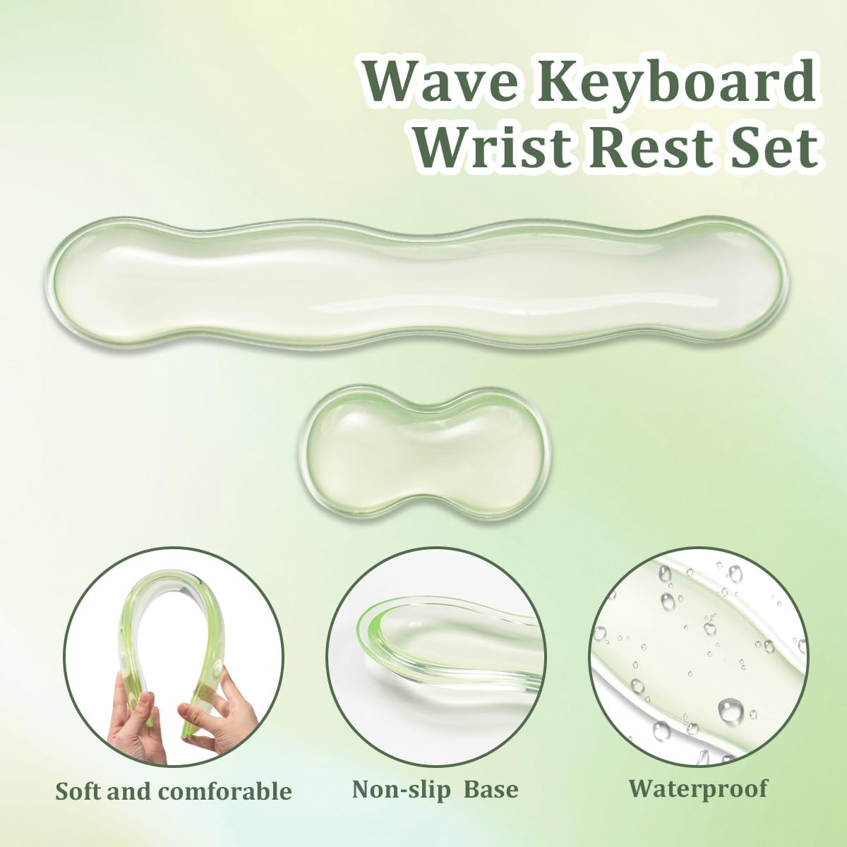 17.12inch Longer Green Gel Wrist Rest Set for Full-Sized Computer Keyboard