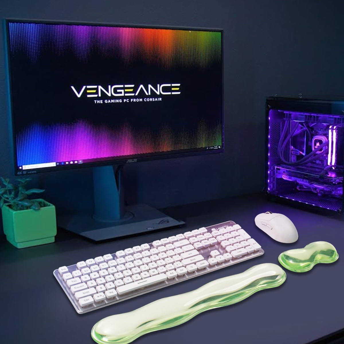 17.12inch Longer Green Gel Wrist Rest Set for Full-Sized Computer Keyboard