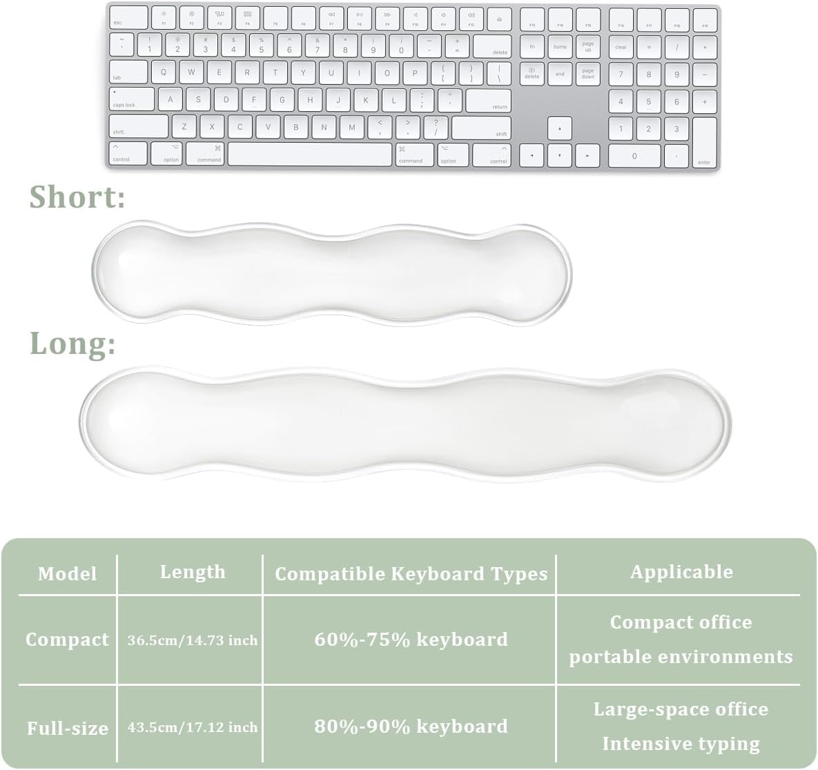 17.12inch Longer Green Gel Wrist Rest Set for Full-Sized Computer Keyboard
