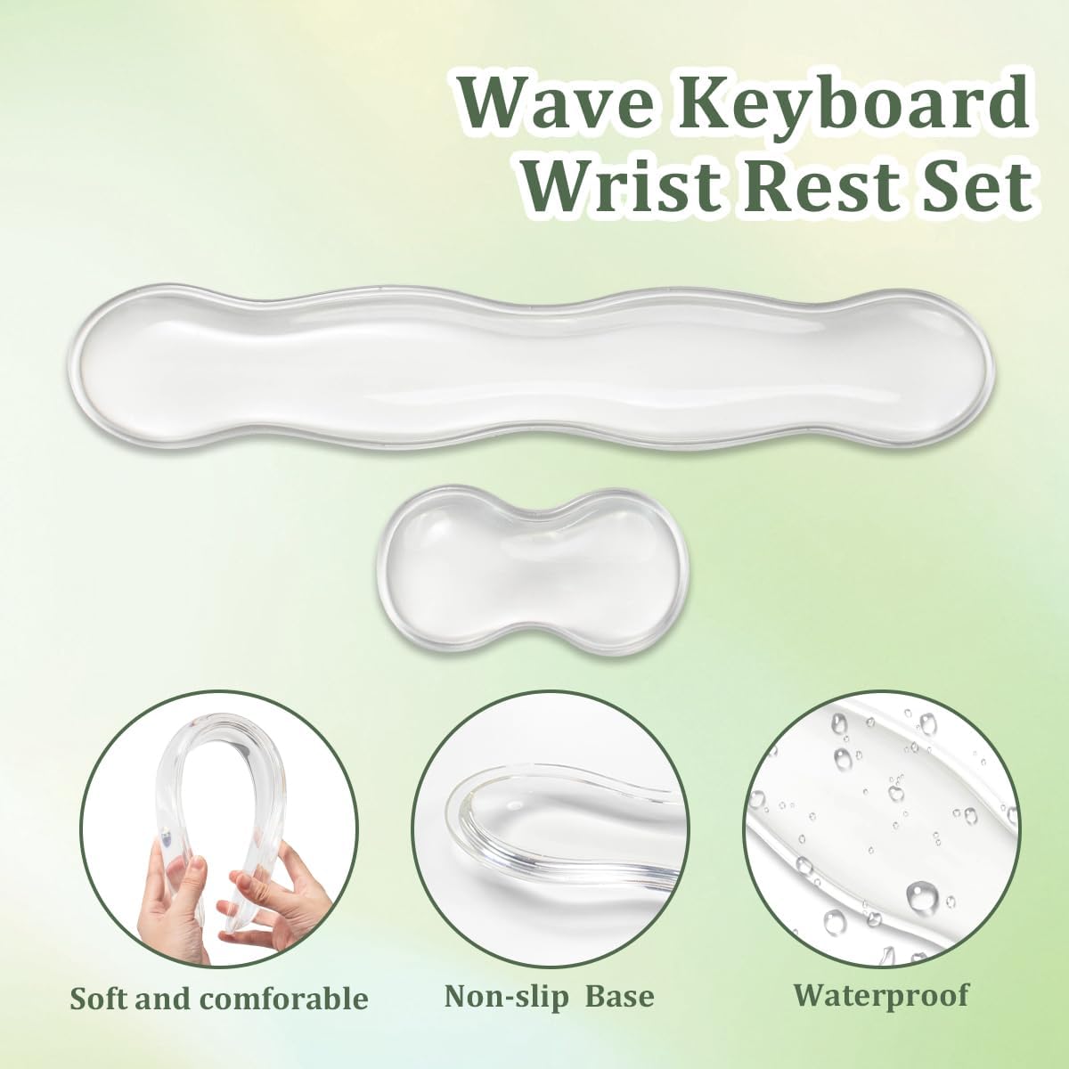 17.12inch Longer Green Gel Wrist Rest Set for Full-Sized Computer Keyboard