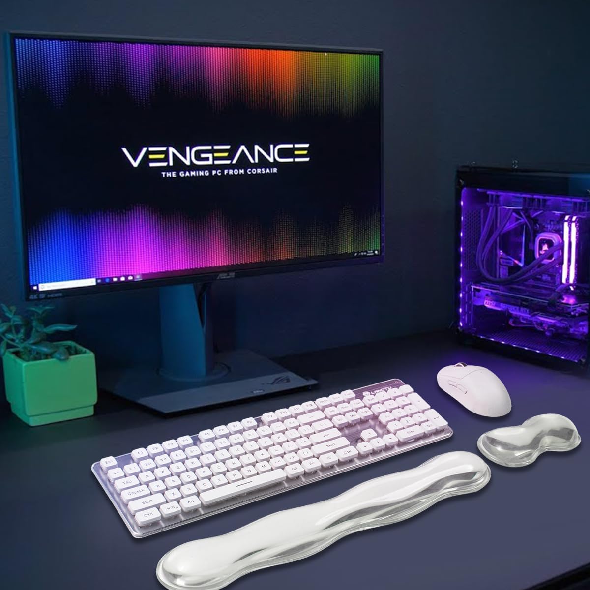 17.12inch Longer Green Gel Wrist Rest Set for Full-Sized Computer Keyboard