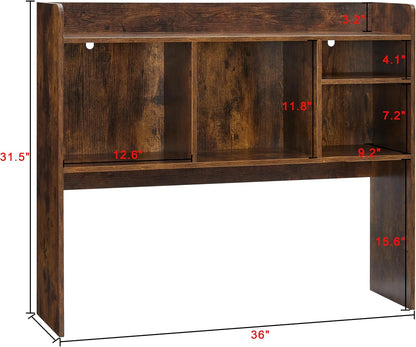 Desktop Bookshelf, Wooden Desk Storage Hutch with 6 Shelves for Computer Desk, 3-Tier Desktop Display Organizer Rack for Office Home (White)