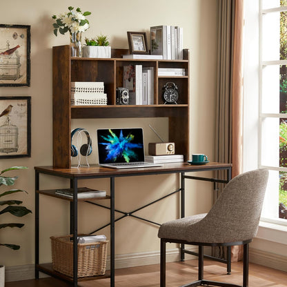 Desktop Bookshelf, Wooden Desk Storage Hutch with 6 Shelves for Computer Desk, 3-Tier Desktop Display Organizer Rack for Office Home (White)