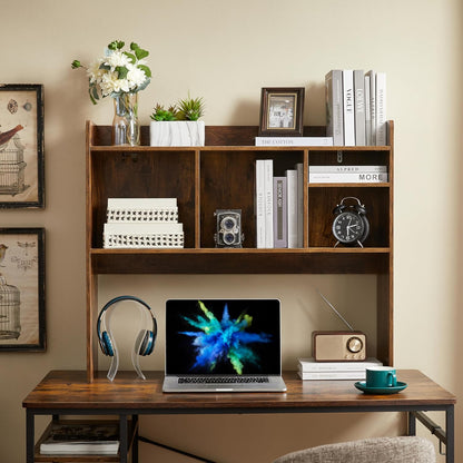Desktop Bookshelf, Wooden Desk Storage Hutch with 6 Shelves for Computer Desk, 3-Tier Desktop Display Organizer Rack for Office Home (White)