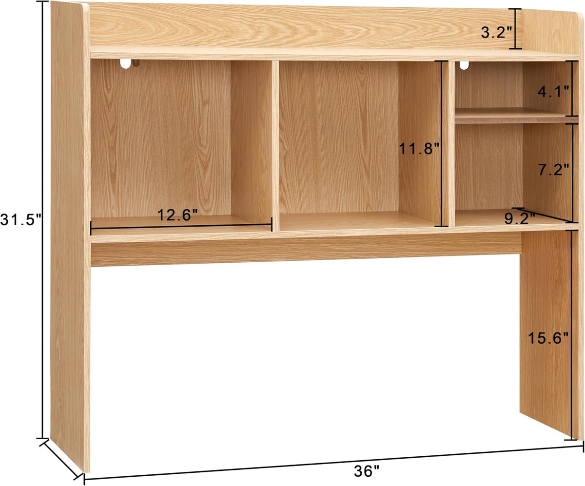Desktop Bookshelf, Wooden Desk Storage Hutch with 6 Shelves for Computer Desk, 3-Tier Desktop Display Organizer Rack for Office Home (White)