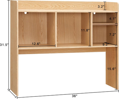 Desktop Bookshelf, Wooden Desk Storage Hutch with 6 Shelves for Computer Desk, 3-Tier Desktop Display Organizer Rack for Office Home (White)