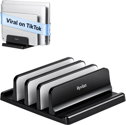 Vertical Laptop Stand, 3 Slot Adjustable Laptop Storage Rack and Desk Organizer, Silicone-Padded Holder for Multiple Devices Storage, Compatible Stand for Tablets and Devices up to 17 Inches