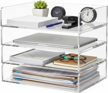Harloon 4 Tier Paper Organizer Letter Tray Acrylic Desk File Organizer
