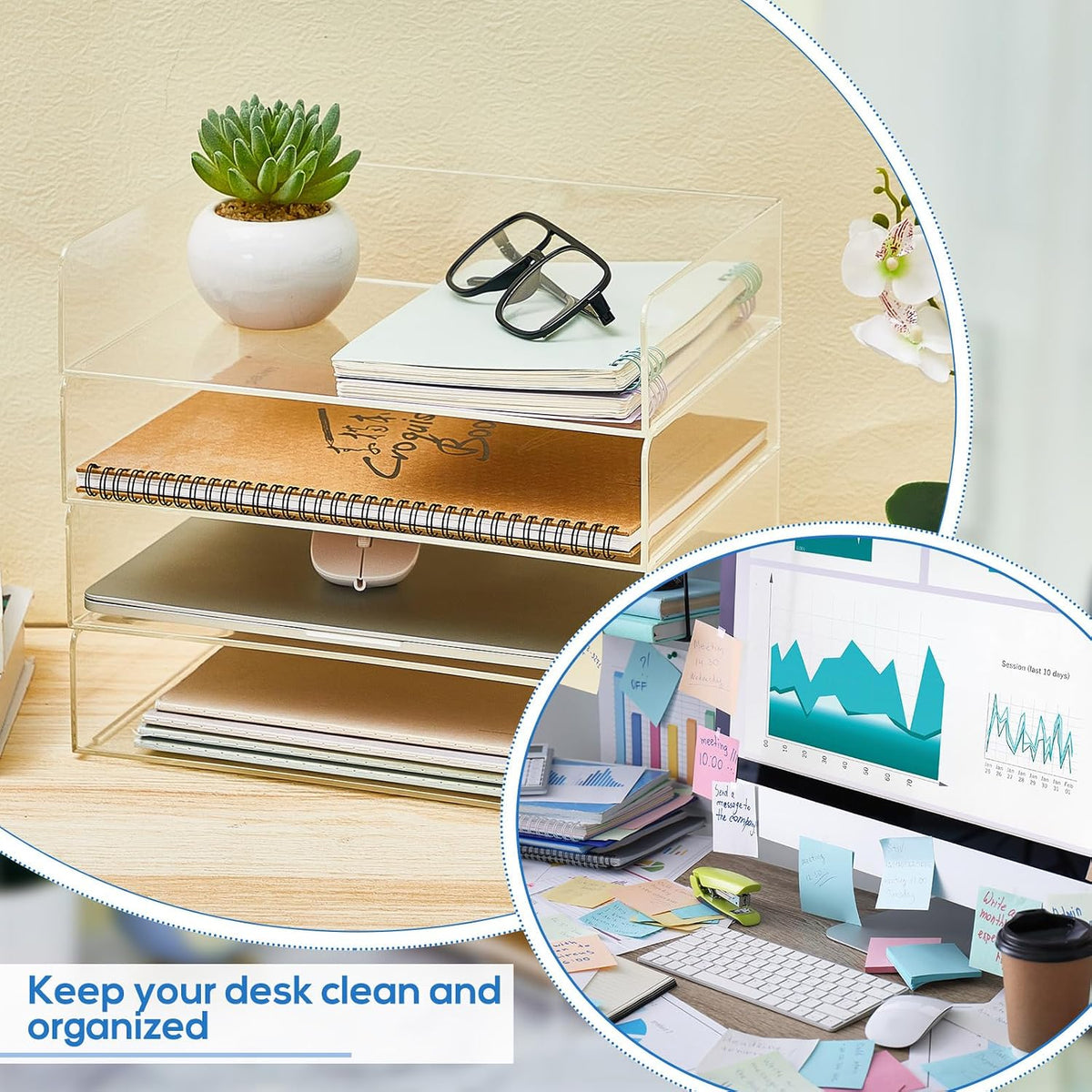 Harloon 4 Tier Paper Organizer Letter Tray Acrylic Desk File Organizer