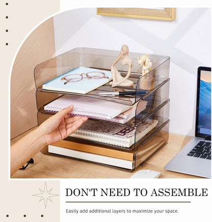 Harloon 4 Tier Paper Organizer Letter Tray Acrylic Desk File Organizer