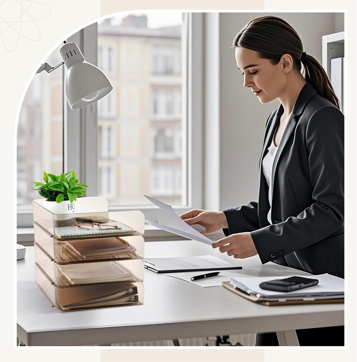 Harloon 4 Tier Paper Organizer Letter Tray Acrylic Desk File Organizer