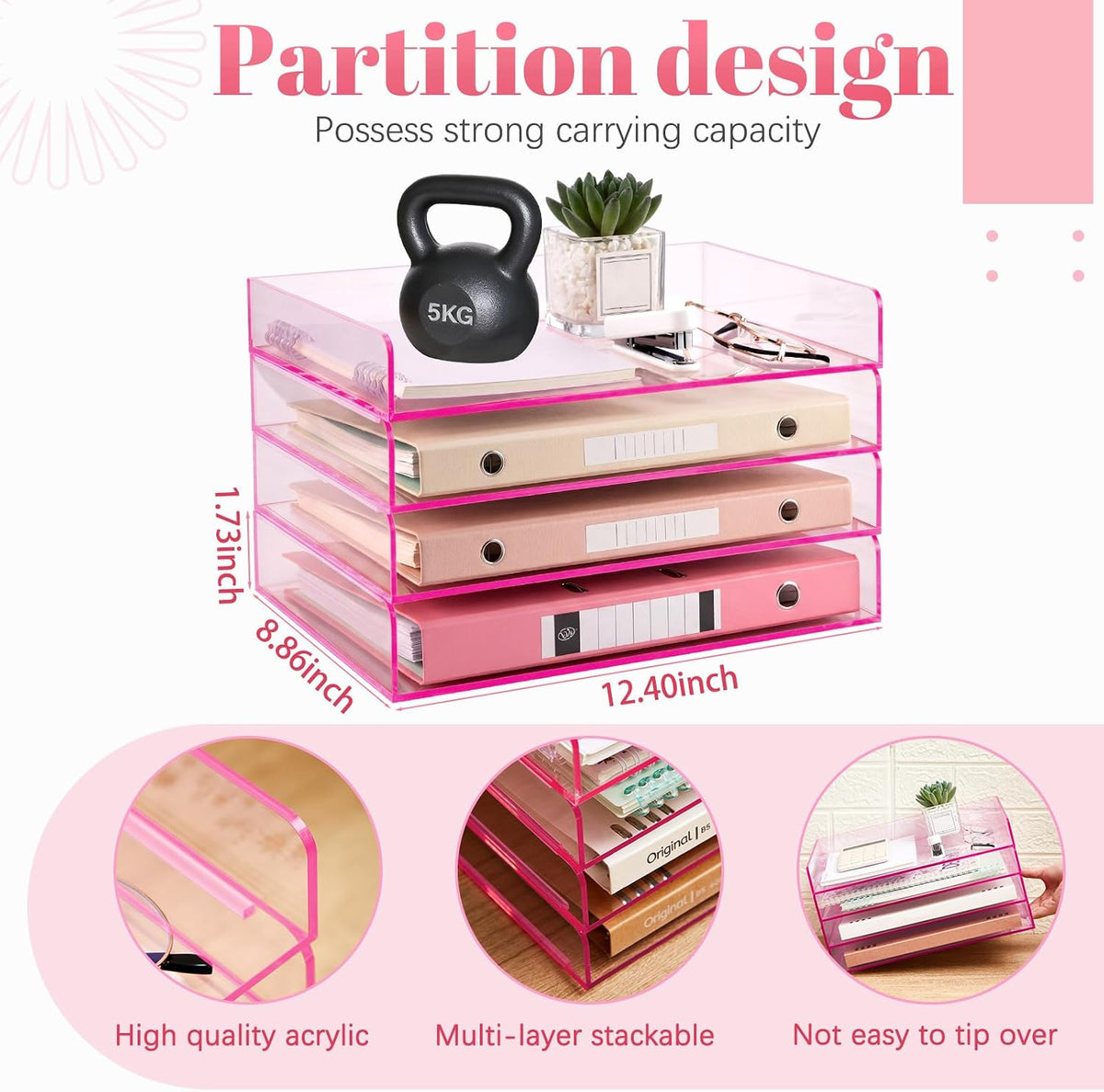 Harloon 4 Tier Paper Organizer Letter Tray Acrylic Desk File Organizer