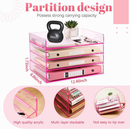 Harloon 4 Tier Paper Organizer Letter Tray Acrylic Desk File Organizer