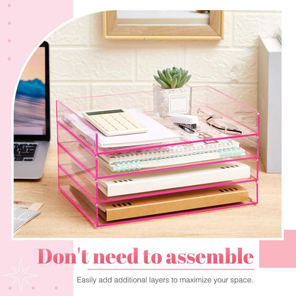 Harloon 4 Tier Paper Organizer Letter Tray Acrylic Desk File Organizer