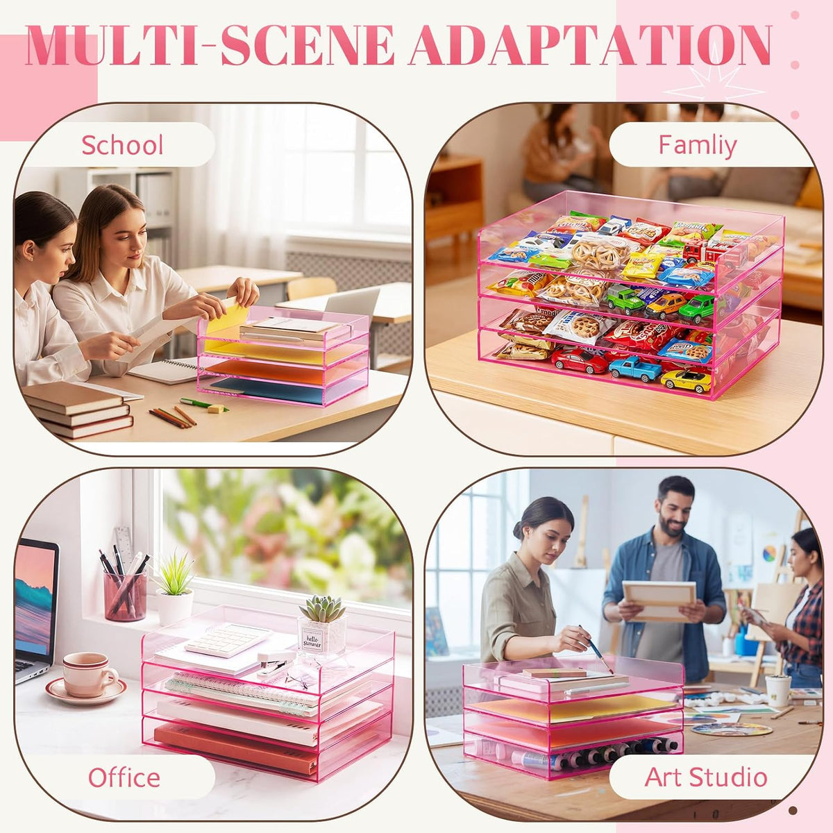 Harloon 4 Tier Paper Organizer Letter Tray Acrylic Desk File Organizer