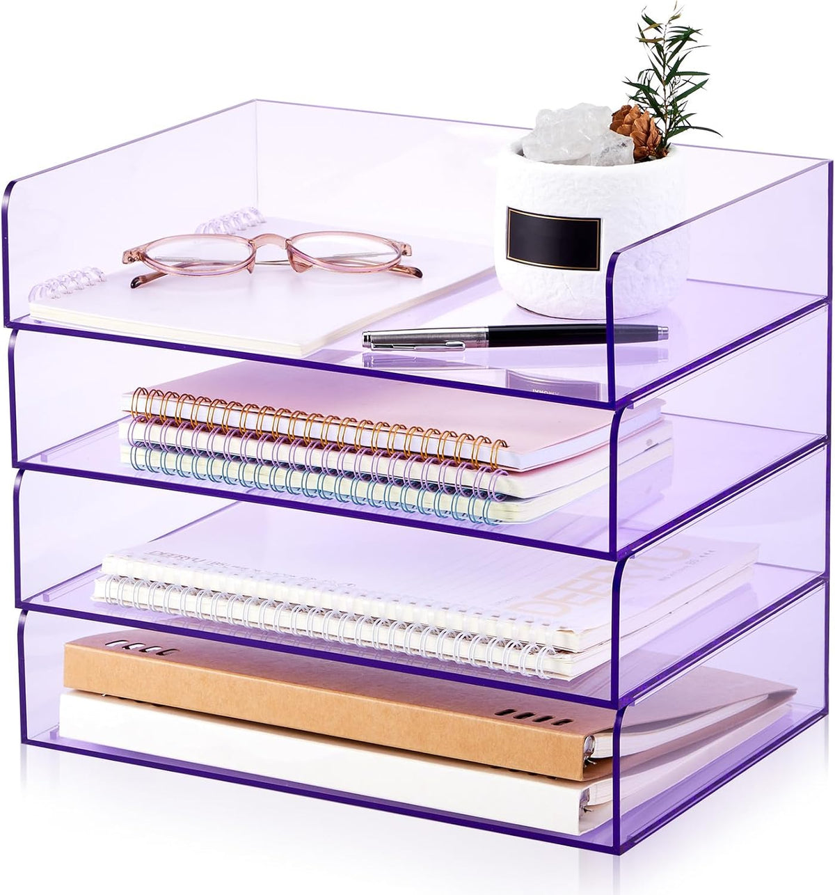 Harloon 4 Tier Paper Organizer Letter Tray Acrylic Desk File Organizer