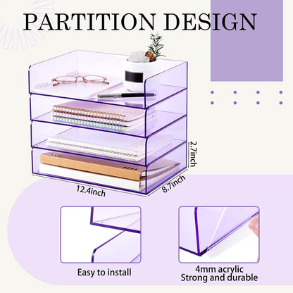 Harloon 4 Tier Paper Organizer Letter Tray Acrylic Desk File Organizer