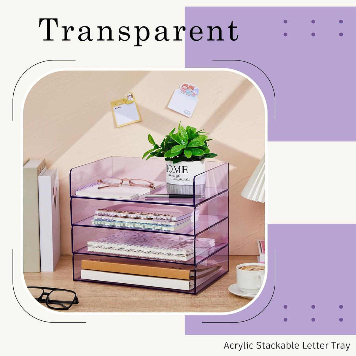 Harloon 4 Tier Paper Organizer Letter Tray Acrylic Desk File Organizer