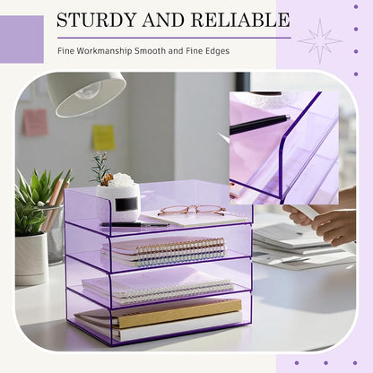 Harloon 4 Tier Paper Organizer Letter Tray Acrylic Desk File Organizer