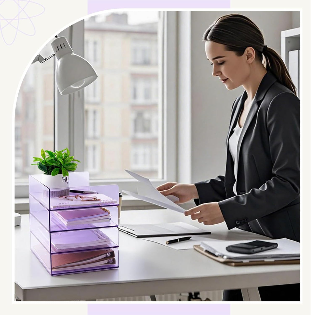 Harloon 4 Tier Paper Organizer Letter Tray Acrylic Desk File Organizer