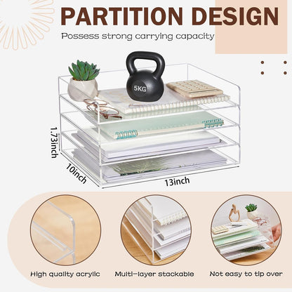 Harloon 4 Tier Paper Organizer Letter Tray Acrylic Desk File Organizer