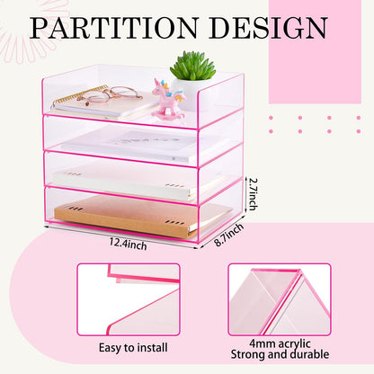 Harloon 4 Tier Paper Organizer Letter Tray Acrylic Desk File Organizer