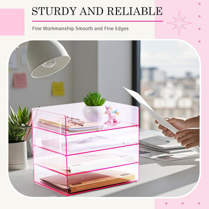 Harloon 4 Tier Paper Organizer Letter Tray Acrylic Desk File Organizer