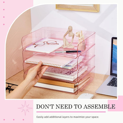 Harloon 4 Tier Paper Organizer Letter Tray Acrylic Desk File Organizer