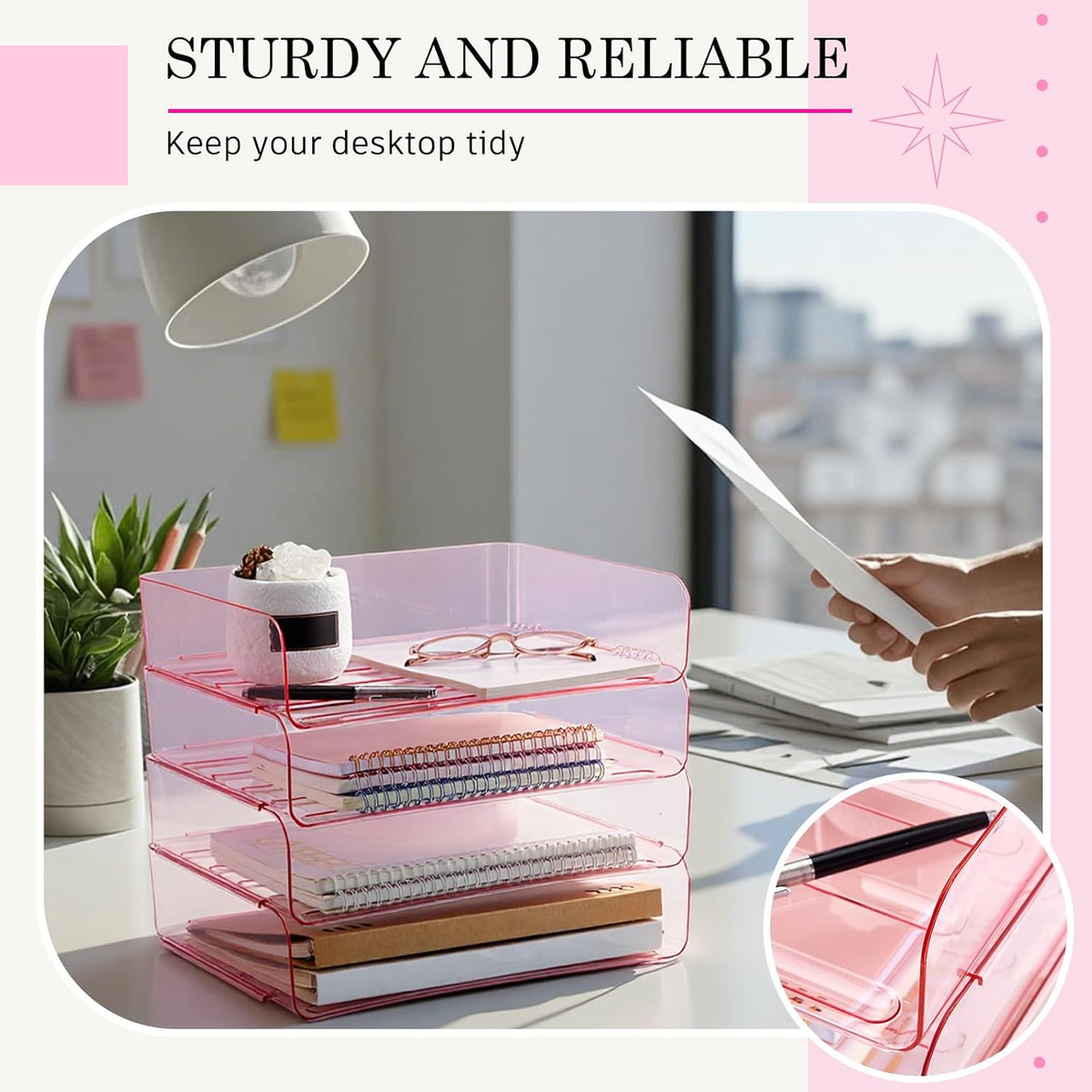Harloon 4 Tier Paper Organizer Letter Tray Acrylic Desk File Organizer