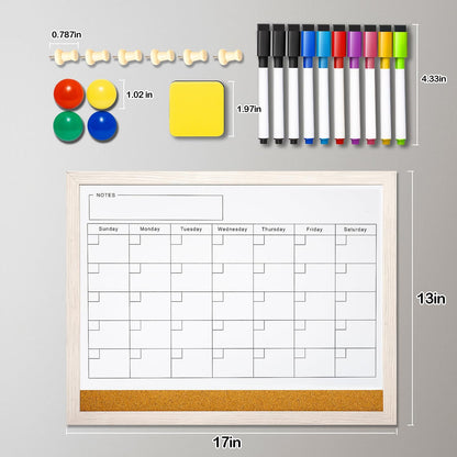 Dry Erase Calendar Whiteboard for Wall - 17x13 Inch Magnetic Whiteboard, Reusable Monthly Planner Board for Home Office, Classroom, Teachers & Students (White)