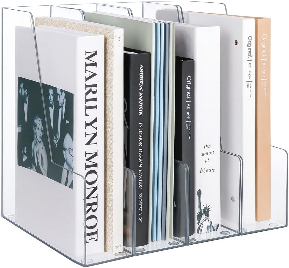 Clear Vertical Magazine File Holder, Plastic Desk Organizer Binder, 4PC