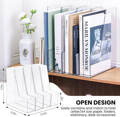 Clear Vertical Magazine File Holder, Plastic Desk Organizer Binder, 4PC