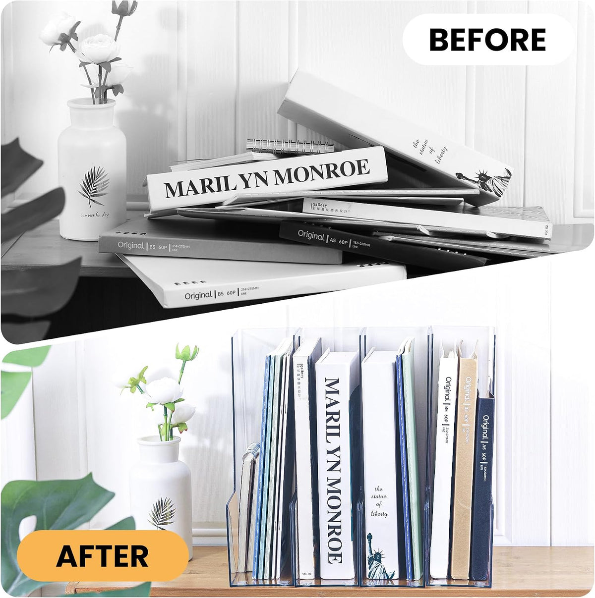 Clear Vertical Magazine File Holder, Plastic Desk Organizer Binder, 4PC