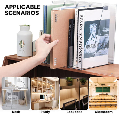 Clear Vertical Magazine File Holder, Plastic Desk Organizer Binder, 4PC