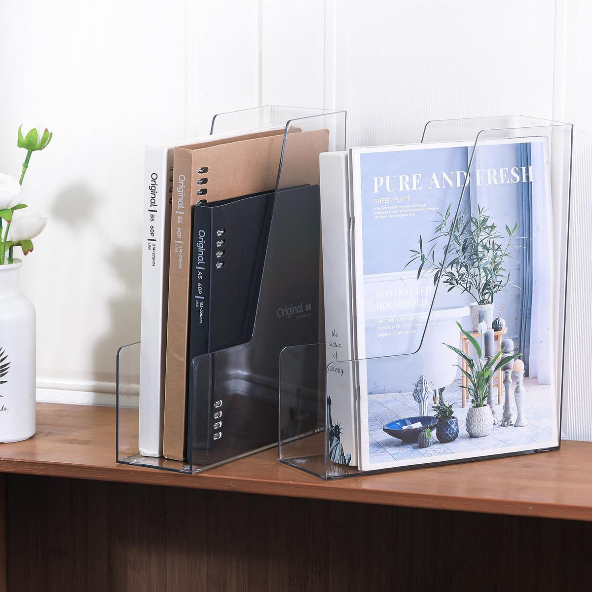 Clear Vertical Magazine File Holder, Plastic Desk Organizer Binder, 4PC