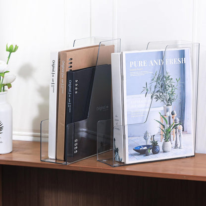 Clear Vertical Magazine File Holder, Plastic Desk Organizer Binder, 4PC