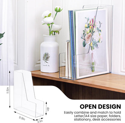 Clear Vertical Magazine File Holder, Plastic Desk Organizer Binder, 4PC