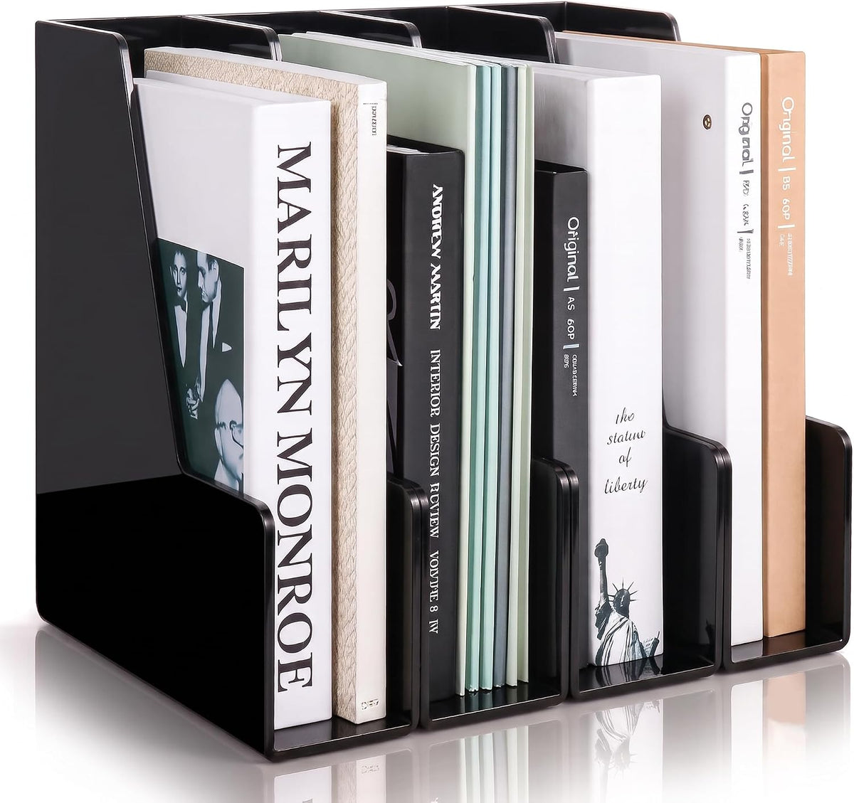 Clear Vertical Magazine File Holder, Plastic Desk Organizer Binder, 4PC