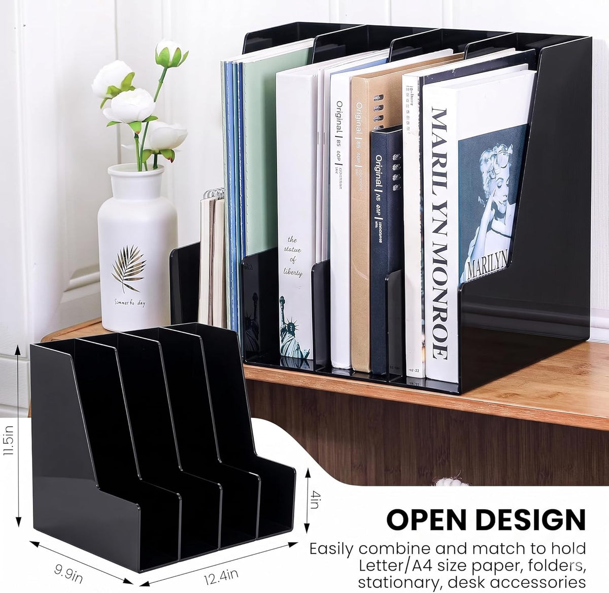 Clear Vertical Magazine File Holder, Plastic Desk Organizer Binder, 4PC