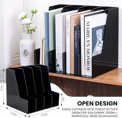 Clear Vertical Magazine File Holder, Plastic Desk Organizer Binder, 4PC